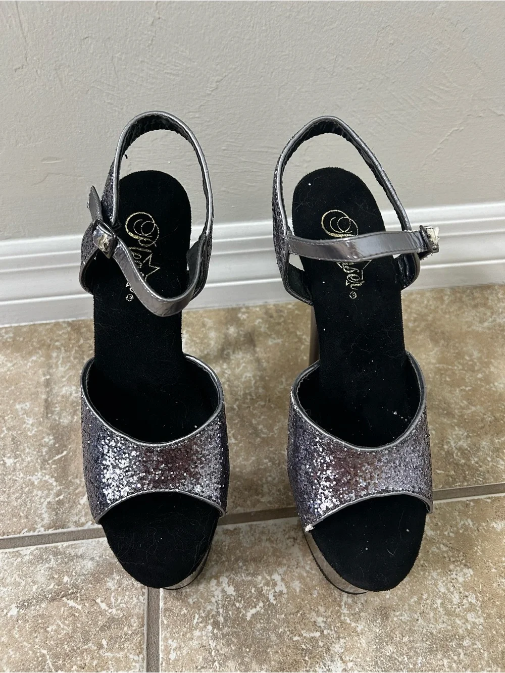 Silver Glitter Platform High Heel Sandals - Women's Pleaser Adore